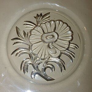 Jeannette Glass Camellia Vintage Glass Serving Plate Emboss Floral Gold Rim MCM